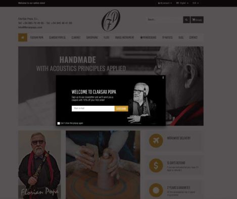 Página de inicio de la tienda on line