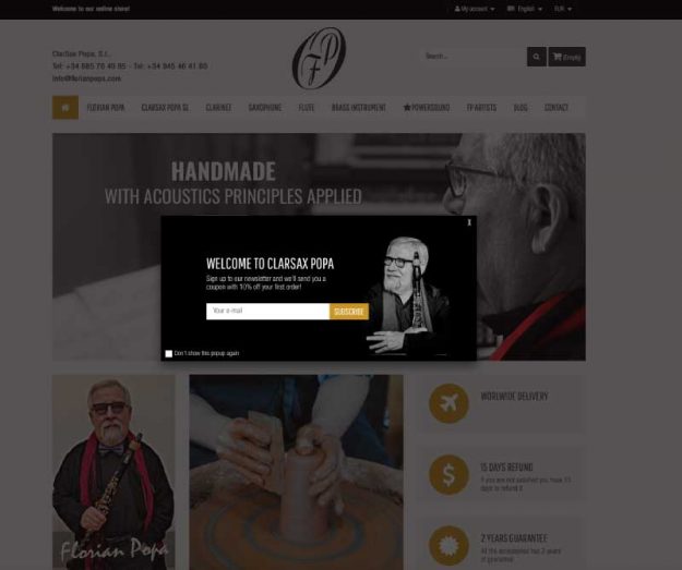 Página de inicio de la tienda on line