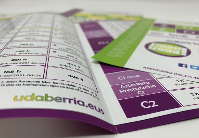 Diseño de dípticos y flyers para Udaberria Euskaltegia | ALUNARTE diseño y comunicación | Vitoria-Gasteiz