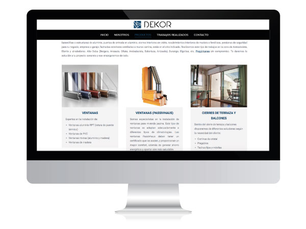 Diseño de página web para empresa de cerramientos - DEKOR - ALUNARTE diseño y comunicación